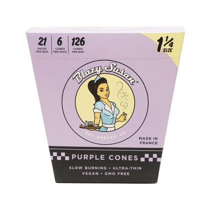 BLAZY SUSAN Purple 1-1/4 Pre Rolled Cones – Full Box (BOX OF 21)