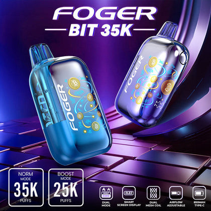Foger Bit 35K Disposable Vape – 35,000 Puffs, Rechargeable, Clear Tank & 15+ Flavors | Wholesale & Retail BBW Supply