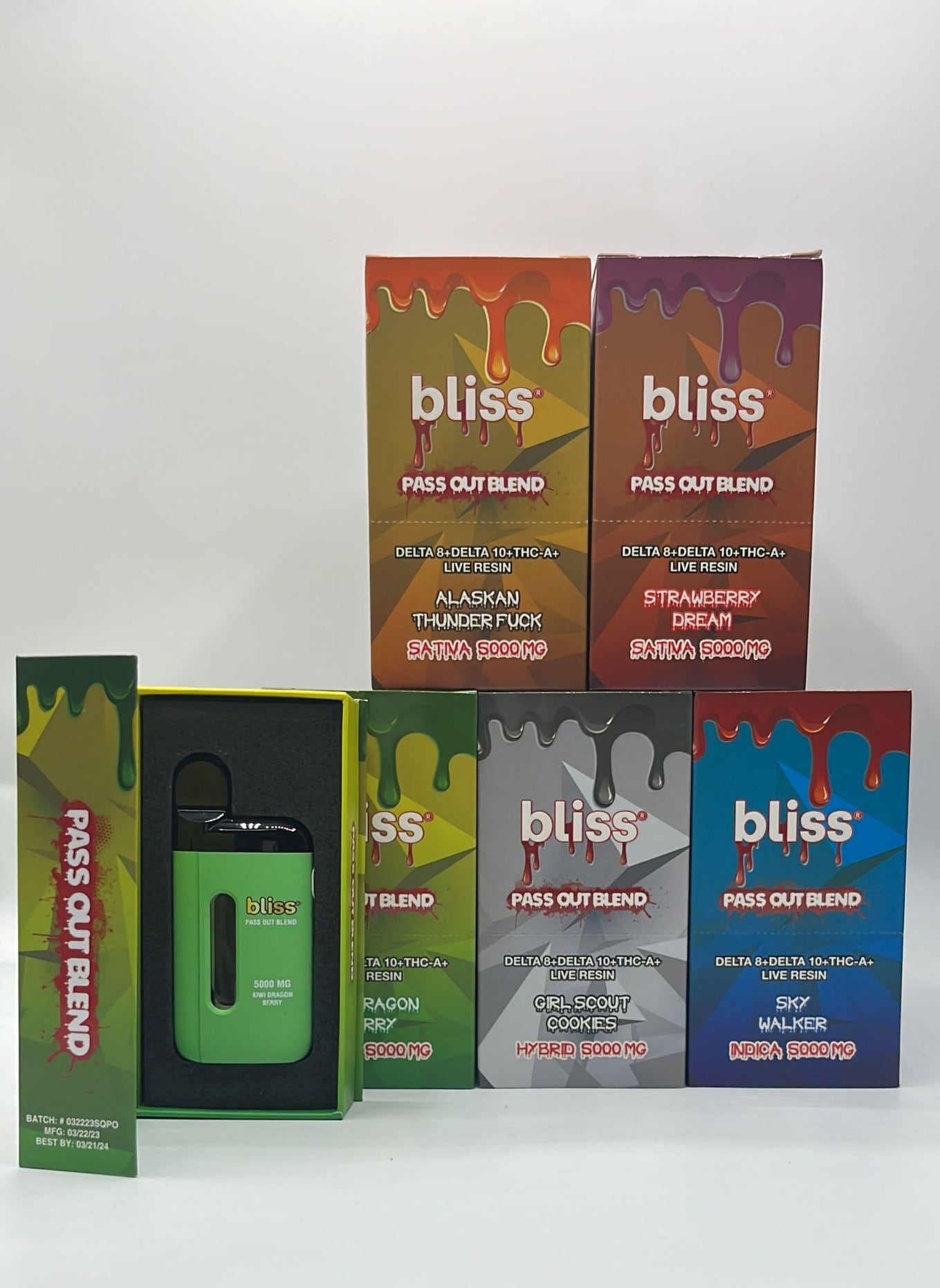 BLISS PASS OUT BLEND 5G DELTA 8 + DELTA 10 + THC-A + LIVE RESIN | PACK OF 5