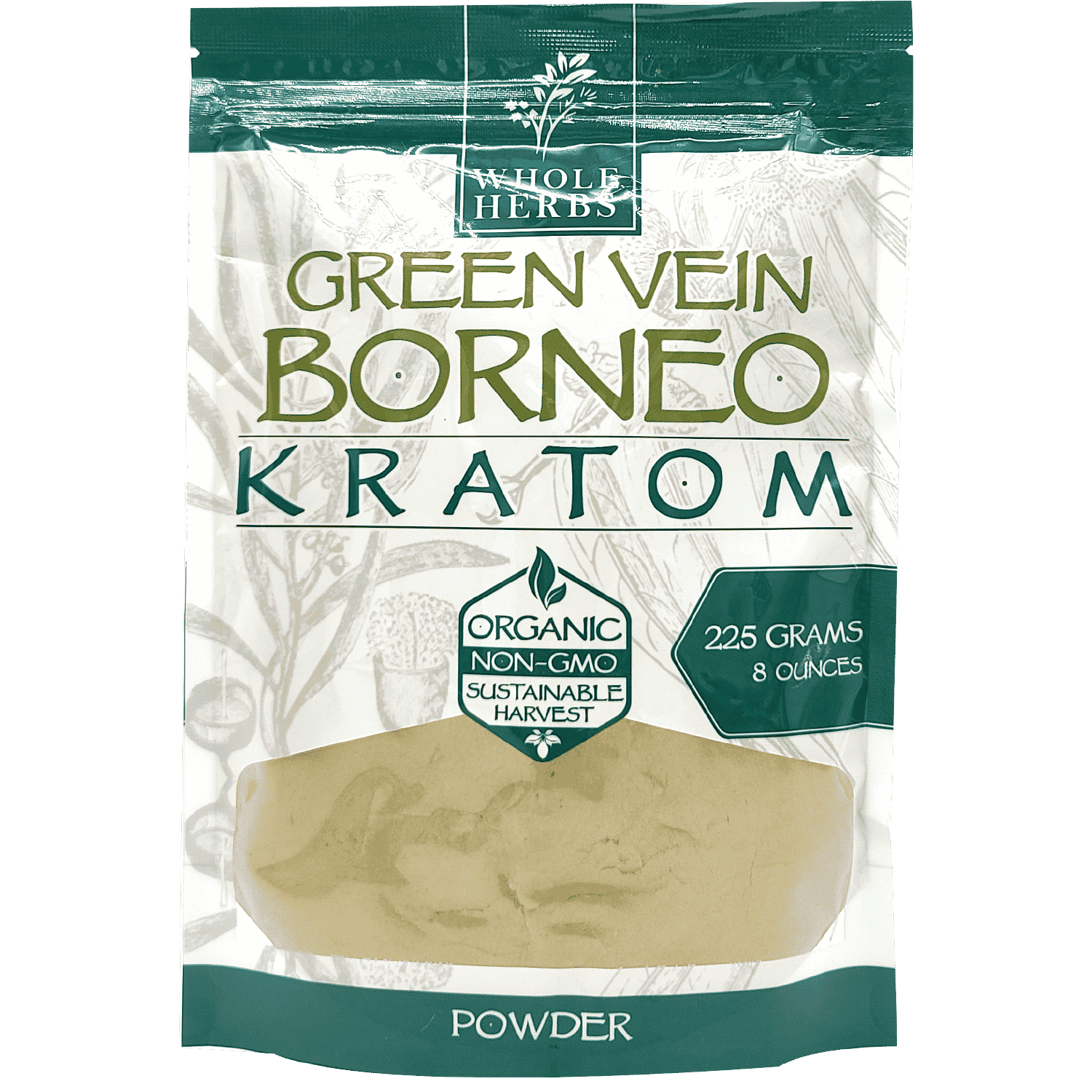 Whole Herbs Kratom Green Vein Borneo 225gm/8oz Powder