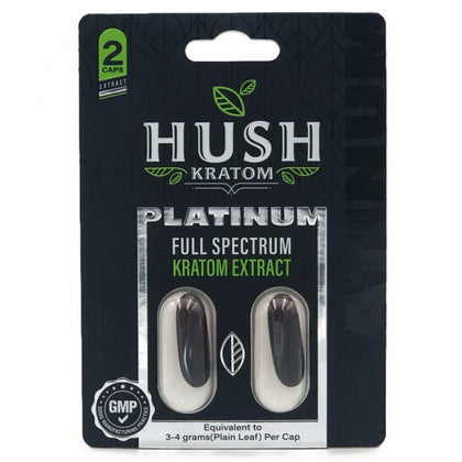 Hush Kratom PLATINUM Full Spectrum Extract Capsules - 2 Caps - PACK OF 12 - BBW Supply