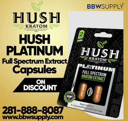 Hush Kratom PLATINUM Full Spectrum Extract Capsules - 2 Caps - PACK OF 12 - BBW Supply