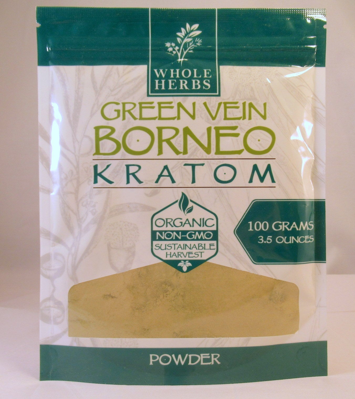 Whole Herbs Kratom Green Vein Borneo 100Gm/3.5Oz Powder