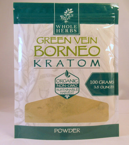 Whole Herbs Kratom Green Vein Borneo 100Gm/3.5Oz Powder - BBW Supply