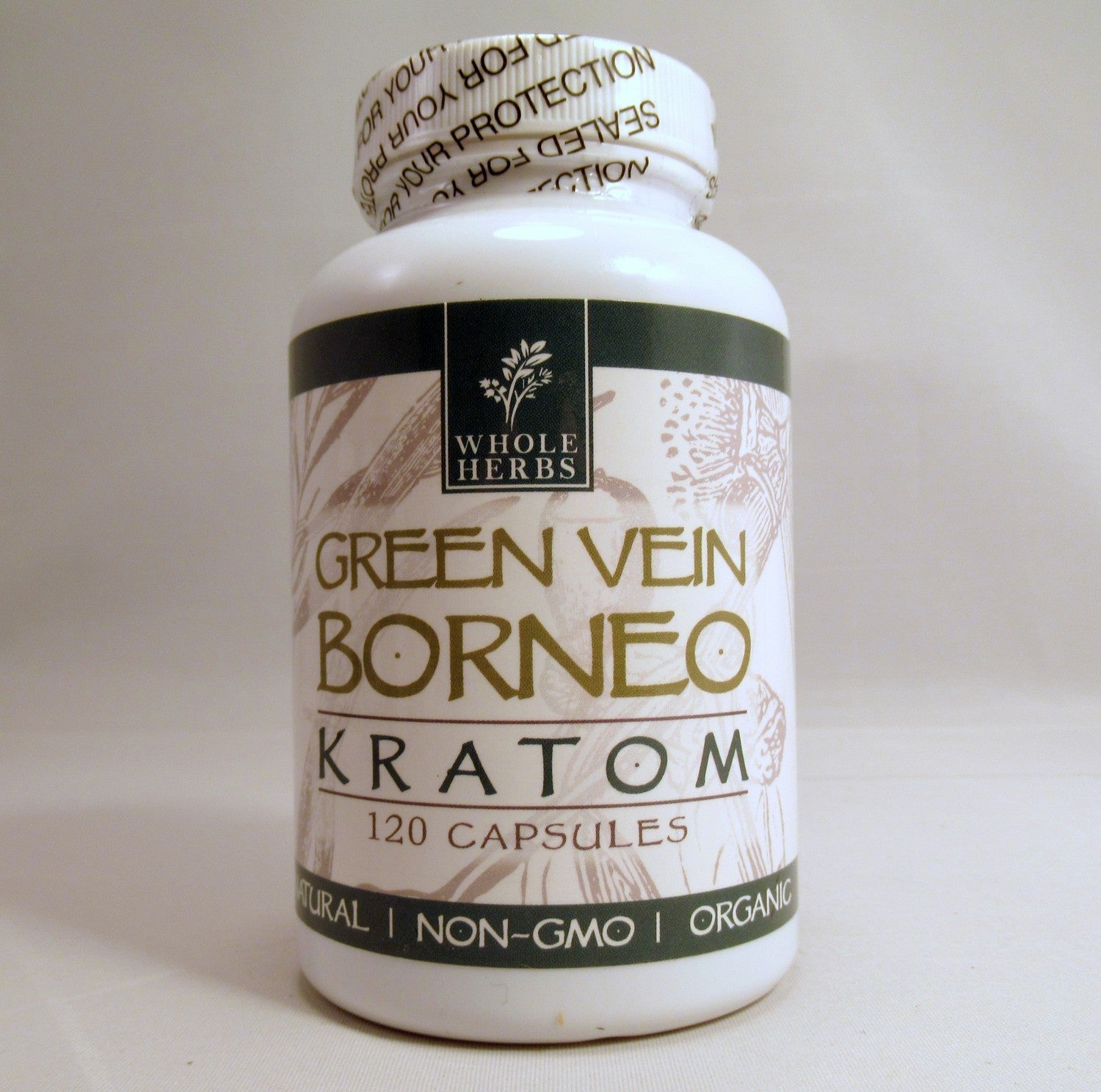 Whole Herbs Kratom Green Vein Borneo 120ct
